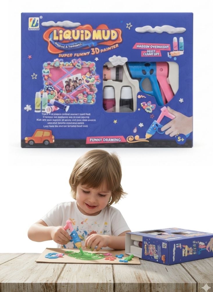 بريميم مسدس طلاء الطين السائل ثلاثي الأبعاد - مجموعة فنية وحرفية للأطفال - مجموعة رسم إبداعية يمكنك صنعها بنفسك مع زجاجات ألوان، لعبة فنية ممتعة وخالية من الفوضى للأعمار من 5 سنوات فما فوق - Image 1